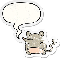 cartoon mouse and speech bubble distressed sticker