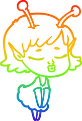 rainbow gradient line drawing cute alien girl cartoon