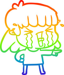 rainbow gradient line drawing cartoon woman in tears