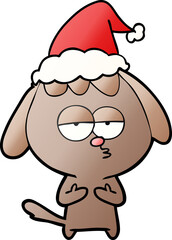 gradient cartoon of a bored dog wearing santa hat