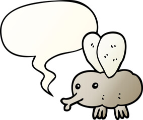cartoon fly and speech bubble in smooth gradient style