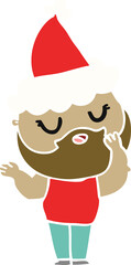 flat color illustration of a man with beard wearing santa hat