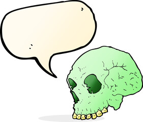cartoon spooky skull with speech bubble