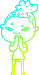cold gradient line drawing cartoon woman