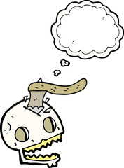 thought bubble cartoon axe in skull