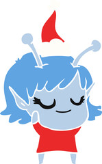 smiling alien girl flat color illustration of a wearing santa hat