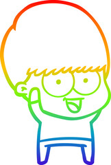 rainbow gradient line drawing happy cartoon boy waving