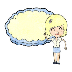 cartoon woman with cloud text space