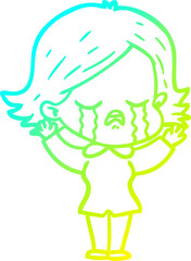 cold gradient line drawing cartoon girl crying