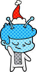 friendly comic book style illustration of a spaceman wearing santa hat
