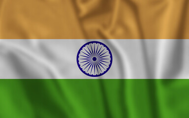 India Flag Waving Closeup With High Quality illustration with Fabric Texture.