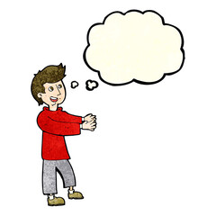 cartoon happy man with thought bubble
