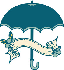 tattoo with banner of an umbrella
