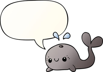 cute cartoon whale and speech bubble in smooth gradient style