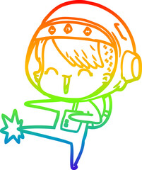 rainbow gradient line drawing happy cartoon space girl kicking