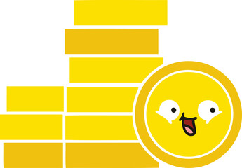 flat color retro cartoon coins