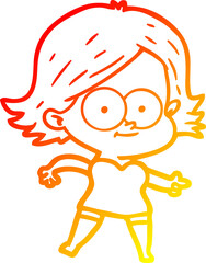 warm gradient line drawing happy cartoon girl