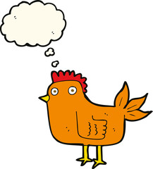 cartoon hen with thought bubble