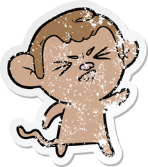 distressed sticker of a cartoon angry monkey