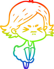rainbow gradient line drawing cartoon angry woman