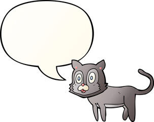 happy cartoon cat and speech bubble in smooth gradient style