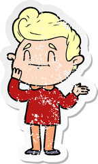 distressed sticker of a happy cartoon man