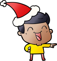 gradient cartoon of a man laughing wearing santa hat