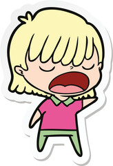 sticker of a cartoon woman talking loudly