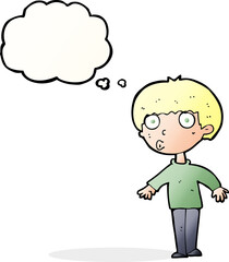 cartoon surprised boy with thought bubble