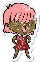 distressed sticker of a cartoon woman