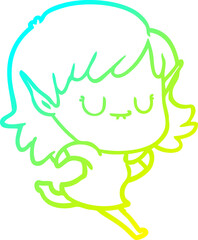 cold gradient line drawing happy cartoon elf girl running