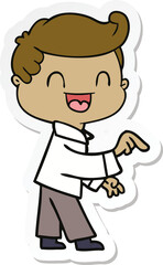 Obraz premium sticker of a cartoon happy man pointing