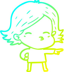 cold gradient line drawing cartoon woman pointing