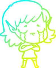 cold gradient line drawing cartoon crying elf girl