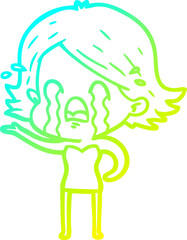 cold gradient line drawing cartoon woman crying
