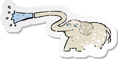 retro distressed sticker of a cartoon elephant squirting water