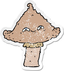 distressed sticker of a cartoon mushroom with face