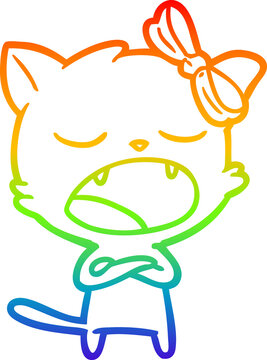 recommend clip art: rainbow gradient line drawing cartoon yawning cat