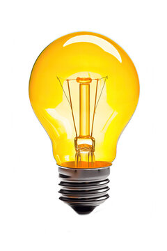 Glowing yellow light bulb isolated on transparent background. 
