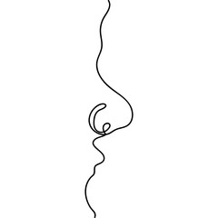 Single one line drawing nose anatomy. Human organ illustration. Medical concept.
