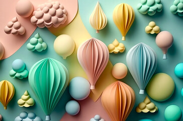 Colorful pastel balloons background. Illustration created with generative AI tools.
