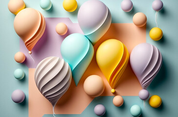 Colorful pastel balloons background. Illustration created with generative AI tools.