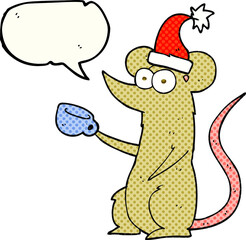 comic book speech bubble cartoon mouse wearing christmas hat