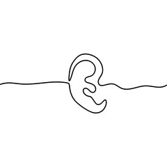Single one line drawing ear anatomy. Human organ illustration. Medical concept.