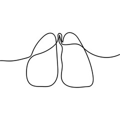Single one line drawing lungs anatomy. Human organ illustration. Medical concept.
