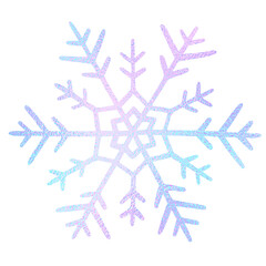 Snowflake hand drawn. Cute neon snow isolated on white background. Drawing ice crystal for design winter print. Abstract shine holographic icon. Gloss star with metal effect. Vector illustration