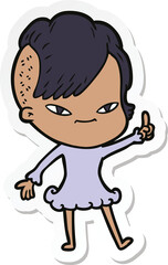 sticker of a cute cartoon girl with hipster haircut