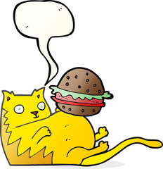 speech bubble cartoon fat cat with burger