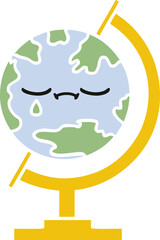 flat color retro cartoon globe of the world