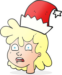 cartoon woman wearing christmas hat